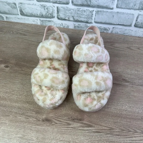 UGG Oh Yeah Panther Print Slide Sandal Slippers In White - Picture 2 of 7